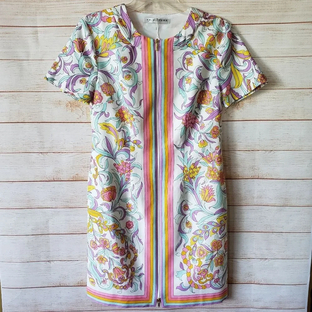 Trina Turk 100% Cotton Arboretum Zip Front Paisley Print Dress - Picture 4 of 12